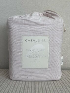 NWT King 100% Linen Sheet Set Adobe Clay Micro Stripe - Casaluna